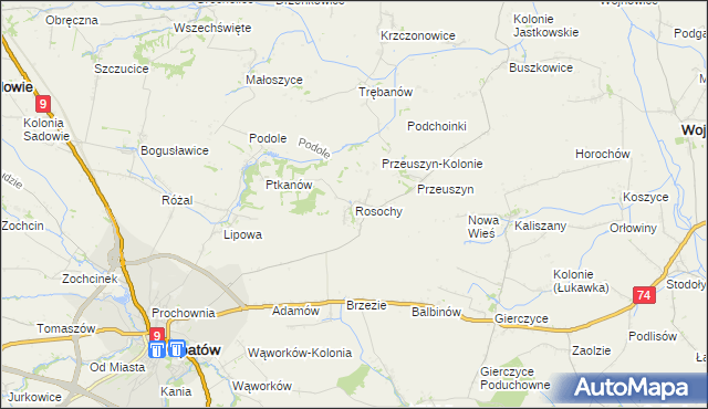 mapa Rosochy gmina Opatów, Rosochy gmina Opatów na mapie Targeo