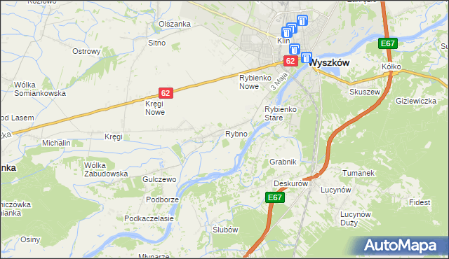 mapa Rybno gmina Wyszków, Rybno gmina Wyszków na mapie Targeo