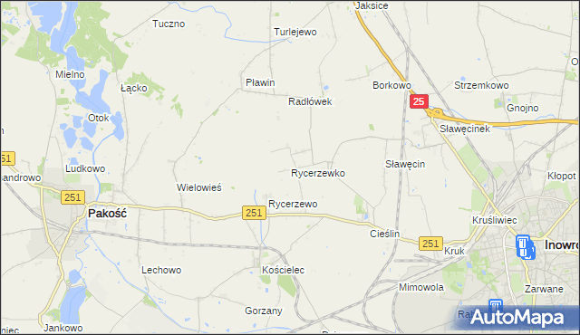 mapa Rycerzewko gmina Pakość, Rycerzewko gmina Pakość na mapie Targeo