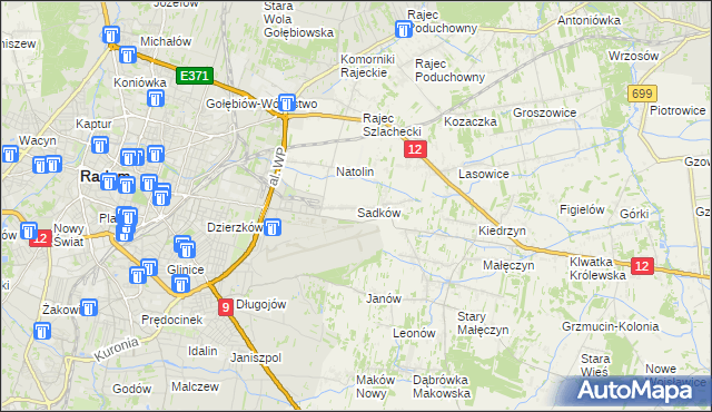 mapa Sadków gmina Jedlnia-Letnisko, Sadków gmina Jedlnia-Letnisko na mapie Targeo