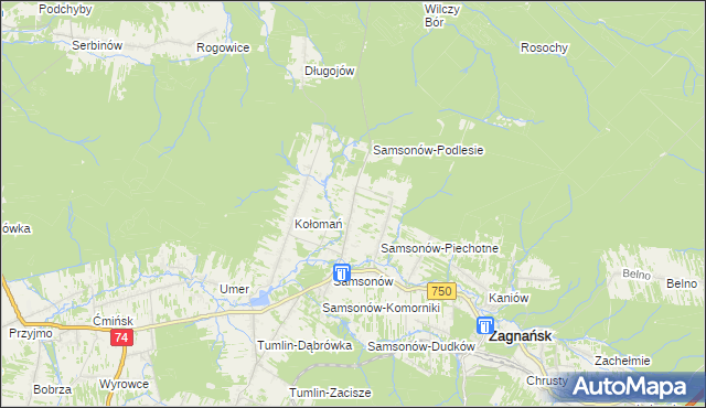 mapa Samsonów-Ciągłe, Samsonów-Ciągłe na mapie Targeo