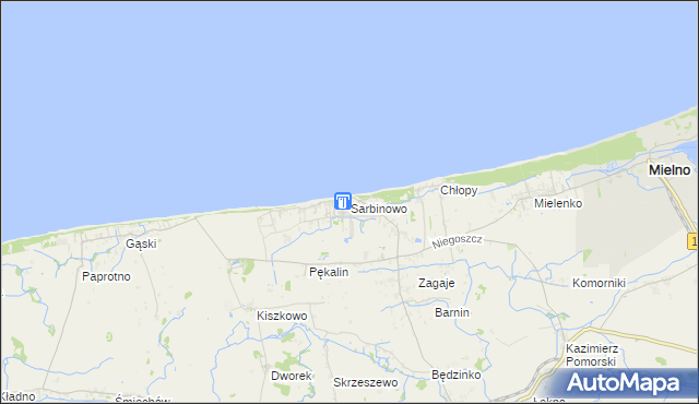 mapa Sarbinowo gmina Mielno, Sarbinowo gmina Mielno na mapie Targeo