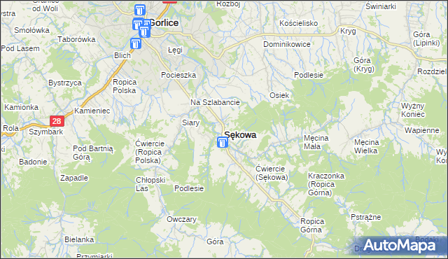 mapa Sękowa, Sękowa na mapie Targeo