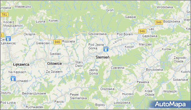 mapa Ślemień, Ślemień na mapie Targeo