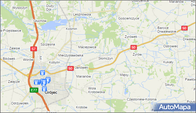mapa Słomczyn gmina Grójec, Słomczyn gmina Grójec na mapie Targeo