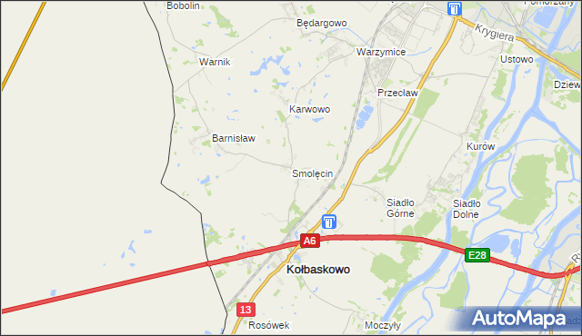 mapa Smolęcin gmina Kołbaskowo, Smolęcin gmina Kołbaskowo na mapie Targeo