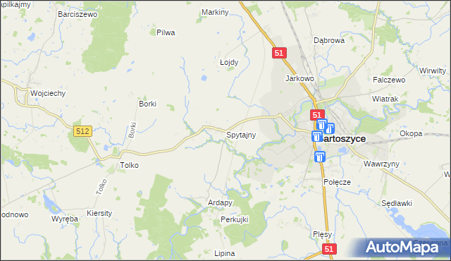 mapa Spytajny, Spytajny na mapie Targeo