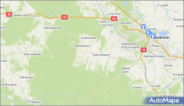 mapa Stanisławice gmina Kozienice, Stanisławice gmina Kozienice na mapie Targeo