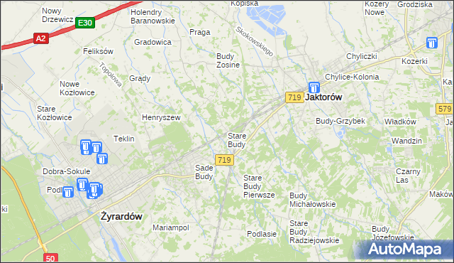 mapa Stare Budy gmina Jaktorów, Stare Budy gmina Jaktorów na mapie Targeo