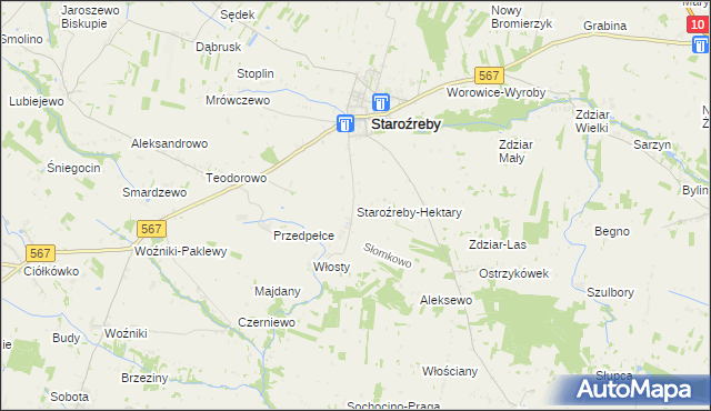 mapa Staroźreby-Hektary, Staroźreby-Hektary na mapie Targeo