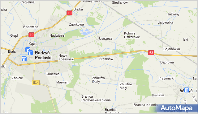mapa Stasinów gmina Radzyń Podlaski, Stasinów gmina Radzyń Podlaski na mapie Targeo