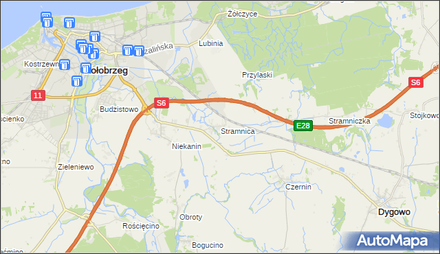 mapa Stramnica gmina Kołobrzeg, Stramnica gmina Kołobrzeg na mapie Targeo