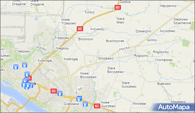 mapa Stróżewko gmina Radzanowo, Stróżewko gmina Radzanowo na mapie Targeo
