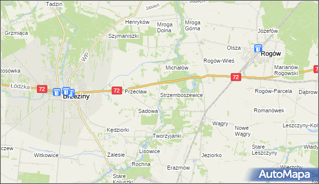 mapa Strzemboszewice, Strzemboszewice na mapie Targeo