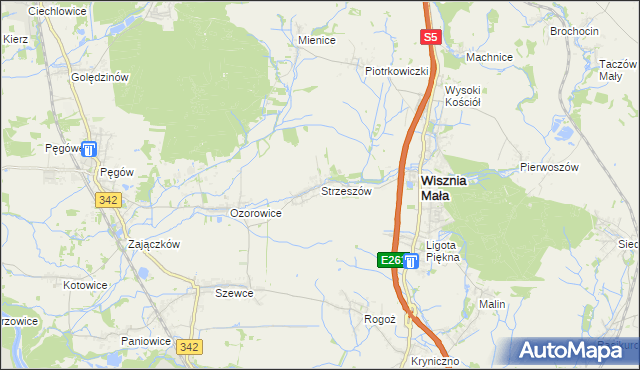 mapa Strzeszów gmina Wisznia Mała, Strzeszów gmina Wisznia Mała na mapie Targeo