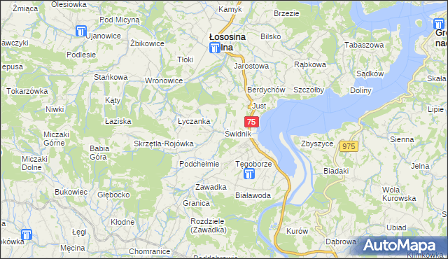 mapa Świdnik gmina Łososina Dolna, Świdnik gmina Łososina Dolna na mapie Targeo