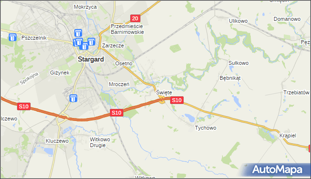 mapa Święte gmina Stargard, Święte gmina Stargard na mapie Targeo