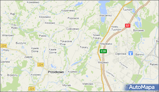 mapa Tokary gmina Przodkowo, Tokary gmina Przodkowo na mapie Targeo