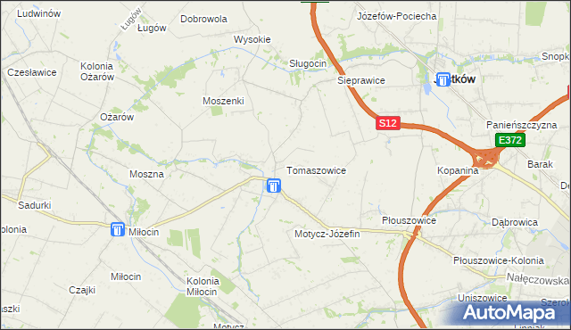 mapa Tomaszowice gmina Jastków, Tomaszowice gmina Jastków na mapie Targeo