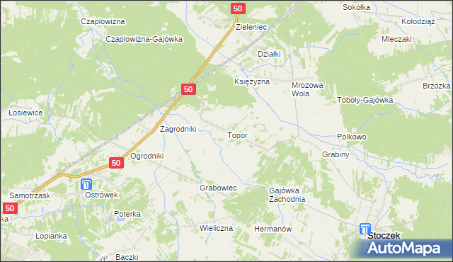 mapa Topór gmina Stoczek, Topór gmina Stoczek na mapie Targeo