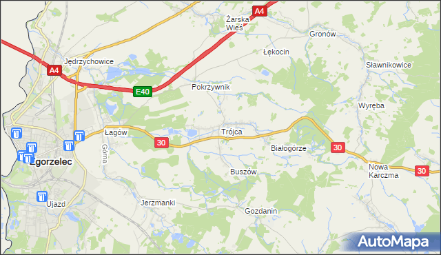 mapa Trójca gmina Zgorzelec, Trójca gmina Zgorzelec na mapie Targeo