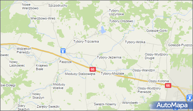 mapa Tybory-Jeziernia, Tybory-Jeziernia na mapie Targeo