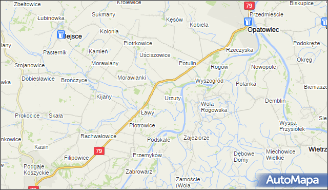 mapa Urzuty gmina Opatowiec, Urzuty gmina Opatowiec na mapie Targeo