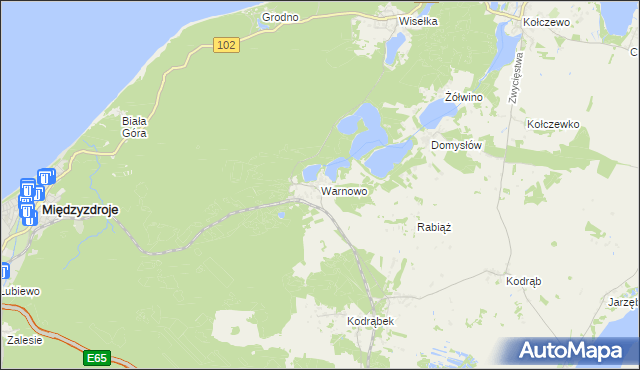 mapa Warnowo gmina Wolin, Warnowo gmina Wolin na mapie Targeo