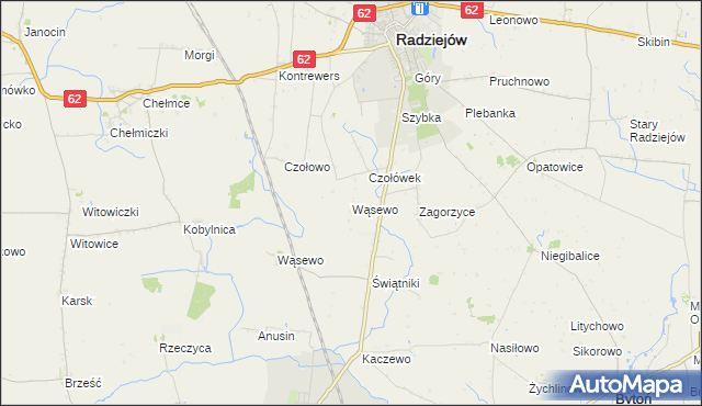 mapa Wąsewo gmina Radziejów, Wąsewo gmina Radziejów na mapie Targeo