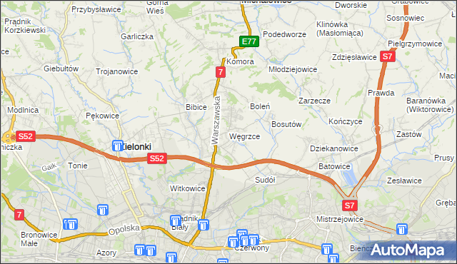 mapa Węgrzce gmina Zielonki, Węgrzce gmina Zielonki na mapie Targeo