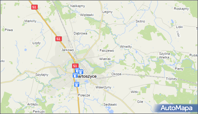 mapa Wiatrak gmina Bartoszyce, Wiatrak gmina Bartoszyce na mapie Targeo