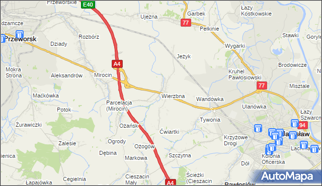 mapa Wierzbna gmina Pawłosiów, Wierzbna gmina Pawłosiów na mapie Targeo