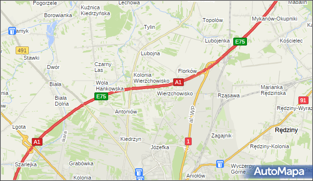 mapa Wierzchowisko gmina Mykanów, Wierzchowisko gmina Mykanów na mapie Targeo