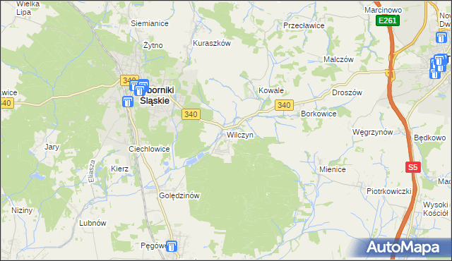 mapa Wilczyn gmina Oborniki Śląskie, Wilczyn gmina Oborniki Śląskie na mapie Targeo