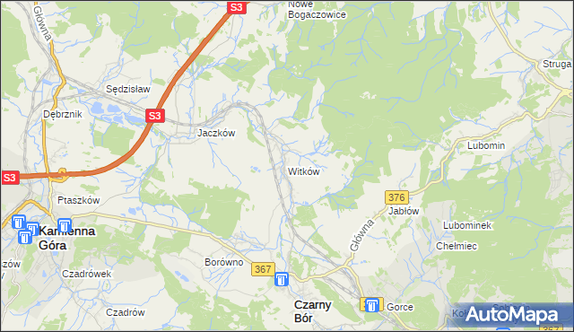 mapa Witków gmina Czarny Bór, Witków gmina Czarny Bór na mapie Targeo