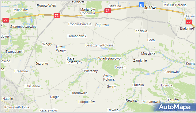 mapa Władysławowo gmina Jeżów, Władysławowo gmina Jeżów na mapie Targeo