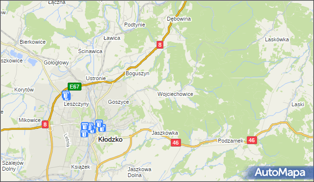 mapa Wojciechowice gmina Kłodzko, Wojciechowice gmina Kłodzko na mapie Targeo