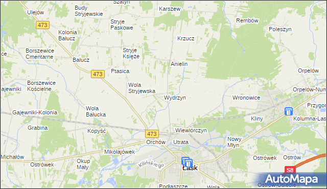 mapa Wydrzyn gmina Łask, Wydrzyn gmina Łask na mapie Targeo