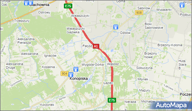 mapa Wygoda gmina Konopiska, Wygoda gmina Konopiska na mapie Targeo