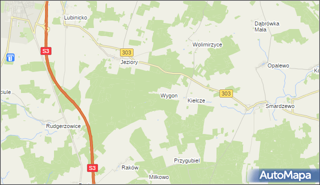 mapa Wygon gmina Świebodzin, Wygon gmina Świebodzin na mapie Targeo