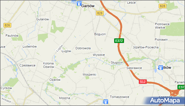 mapa Wysokie gmina Jastków, Wysokie gmina Jastków na mapie Targeo