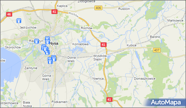 mapa Wyszków Śląski, Wyszków Śląski na mapie Targeo