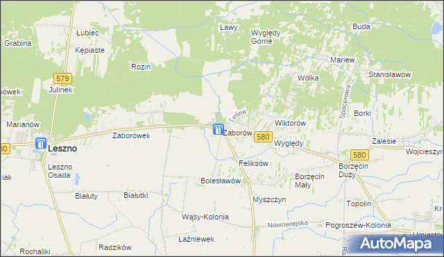 mapa Zaborów gmina Leszno, Zaborów gmina Leszno na mapie Targeo