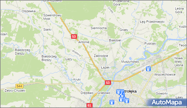 mapa Zabrodzie gmina Olszewo-Borki, Zabrodzie gmina Olszewo-Borki na mapie Targeo