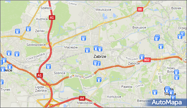 mapa Zabrza, Zabrze na mapie Targeo