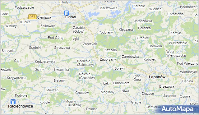 mapa Zagórzany gmina Gdów, Zagórzany gmina Gdów na mapie Targeo