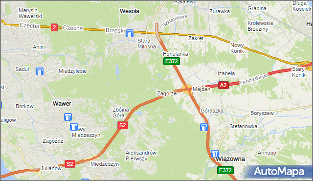 mapa Zagórze gmina Wiązowna, Zagórze gmina Wiązowna na mapie Targeo