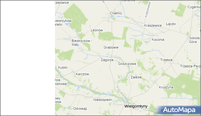 mapa Zagórze gmina Wielgomłyny, Zagórze gmina Wielgomłyny na mapie Targeo
