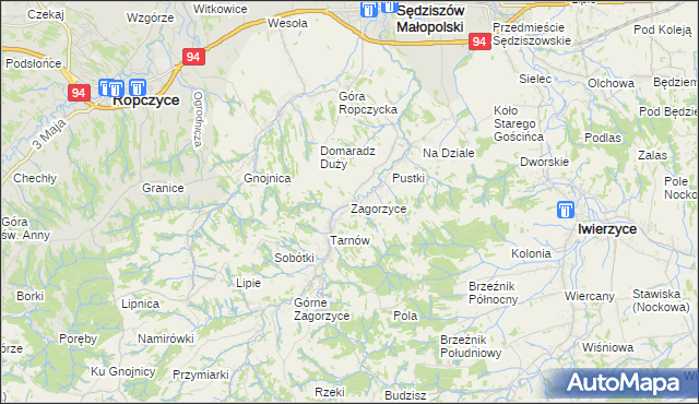 mapa Zagorzyce gmina Sędziszów Małopolski, Zagorzyce gmina Sędziszów Małopolski na mapie Targeo