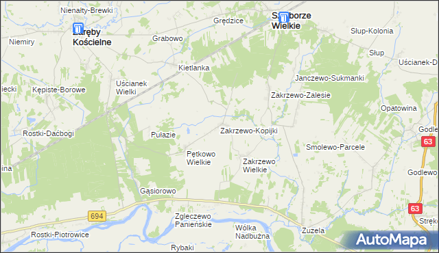 mapa Zakrzewo-Kopijki, Zakrzewo-Kopijki na mapie Targeo